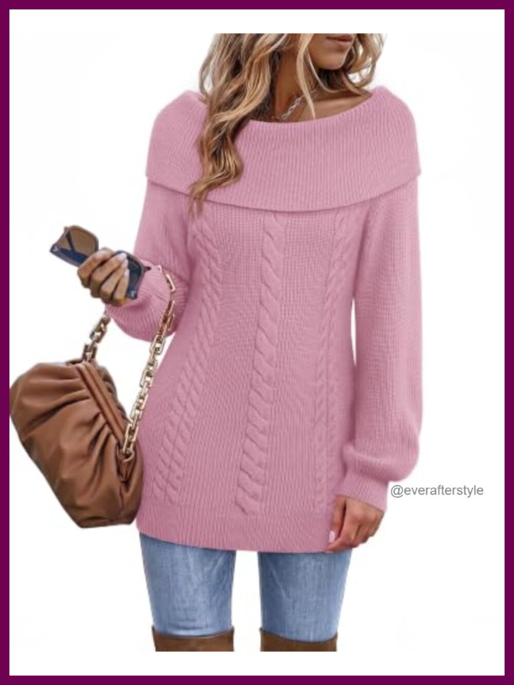 Cable Knit Pullover Tunic Sweater Cowl Neck Lantern Sleeve Fall Winter
